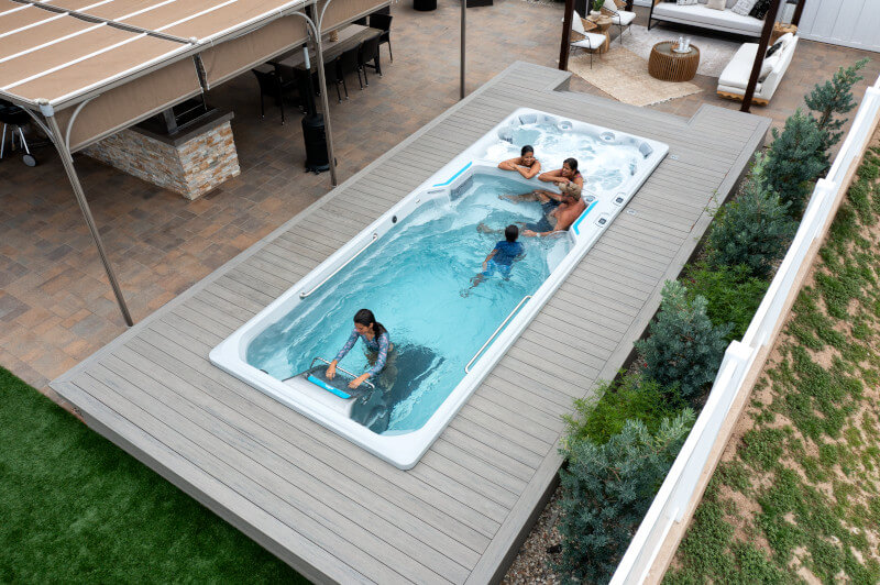Endless Pools swim spa installed in a compact Inland Empire backyard